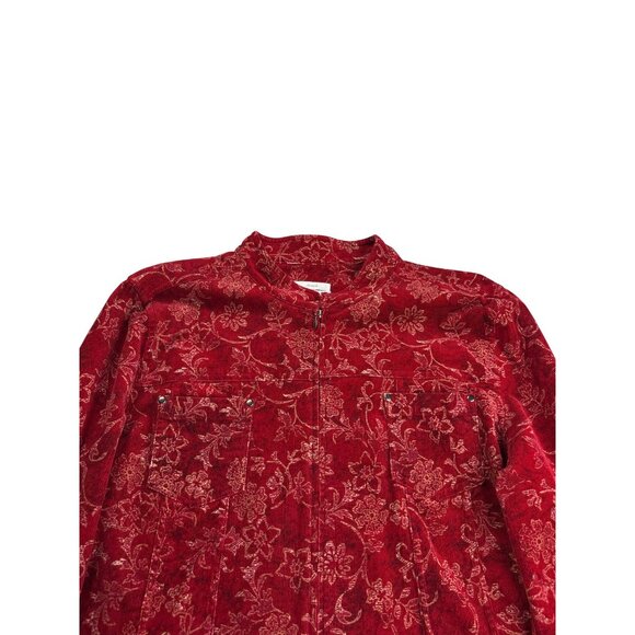 Christopher & Banks Womens Floral Corduroy Jacket XL Vintage Y2K Red Beige Black - Picture 2 of 7